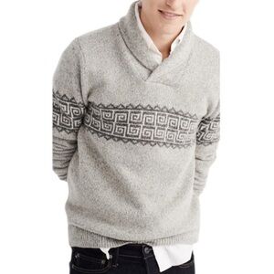 Abercrombie & Fitch Wool Sweater Shawl Collar Pullover Knit Gray Fair Isle M / L